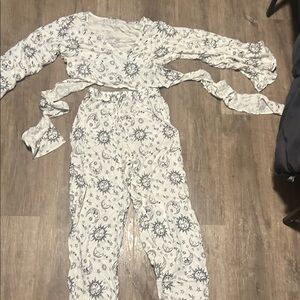 Women's White and Blue Patterned Jumpsuit